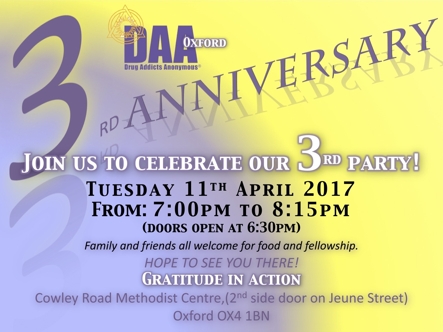 GRATITUDE IN ACTION 3RD BIRTHDAY PARTY! flyer